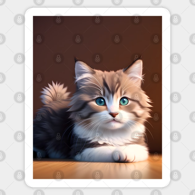 Adorable Kitten - Modern digital art Sticker by Ai-michiart